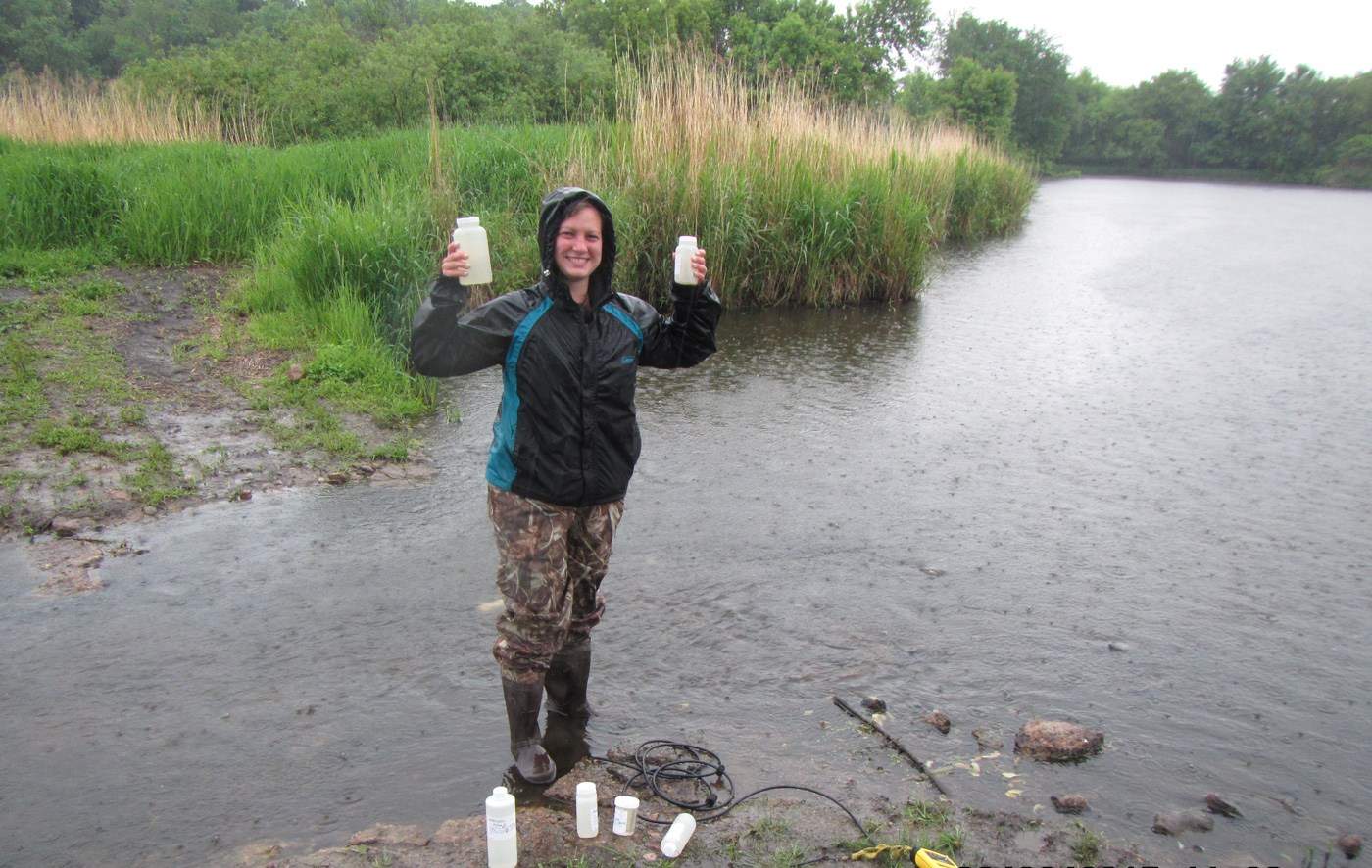 Image slide of Collecting samples at the desiltation pond.
